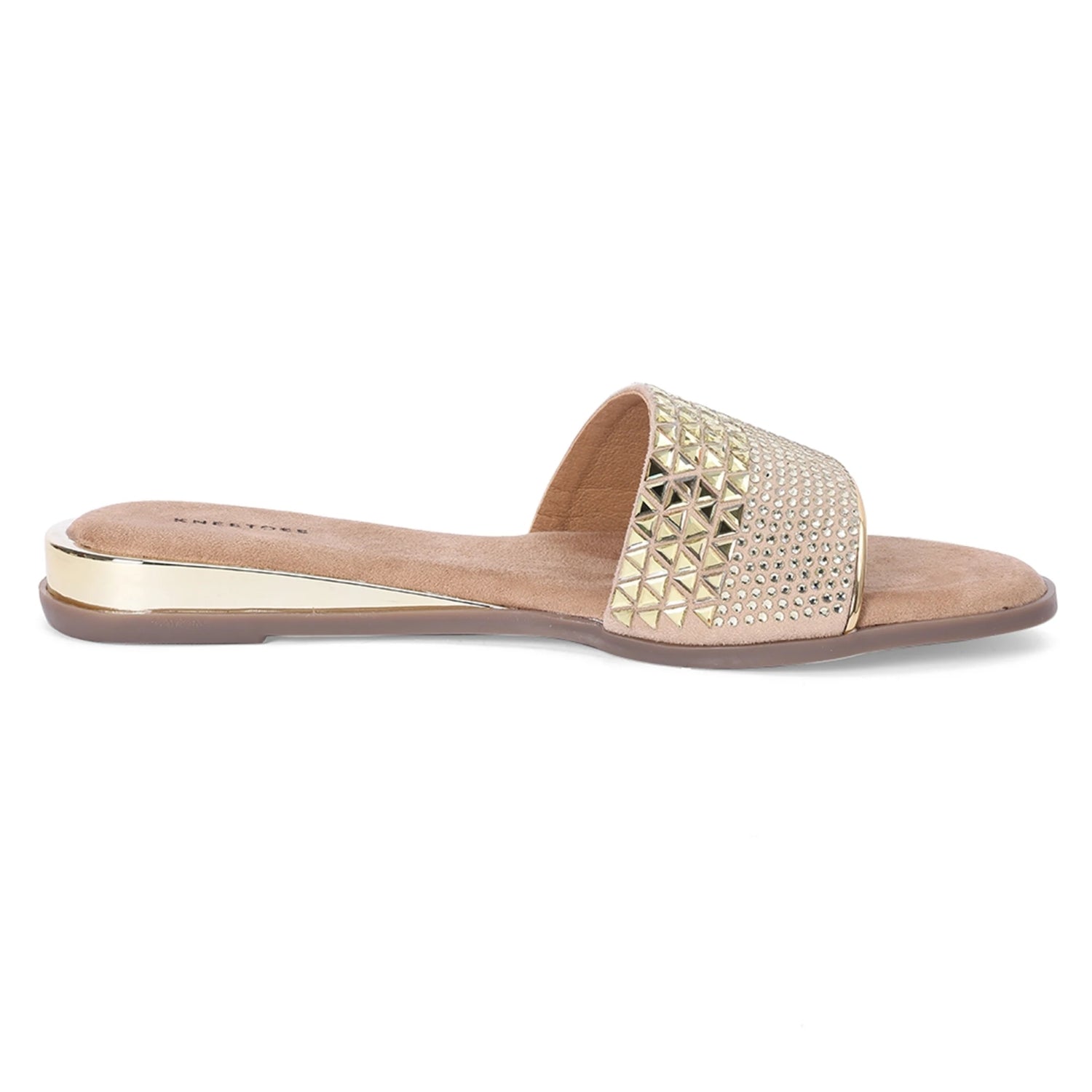Embellished Gold Comfortable Open-Toe Sliders