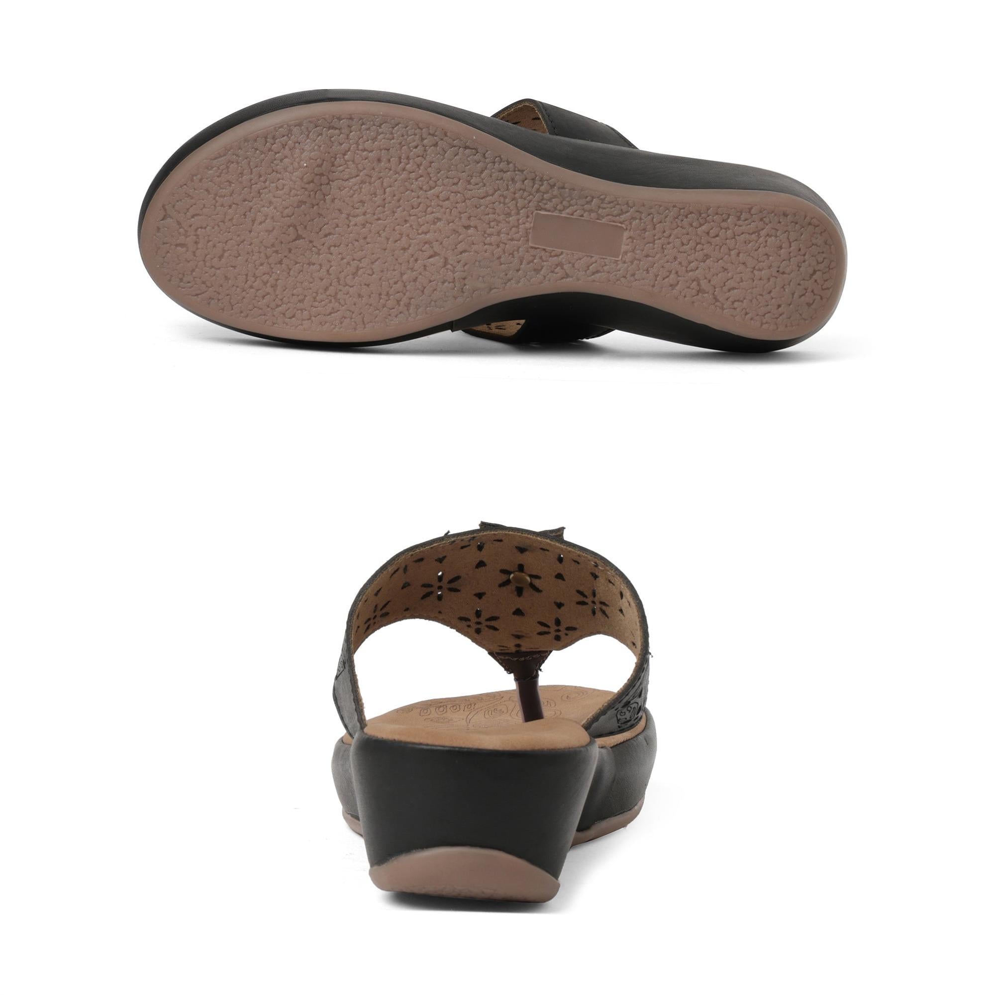 Classic Black Flower Cut-Work Sandals