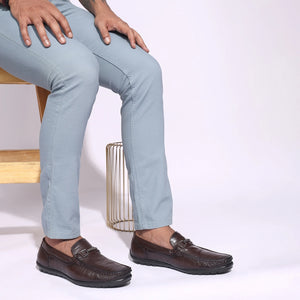 Dark Brown Leather Loafers with Buckle Accent