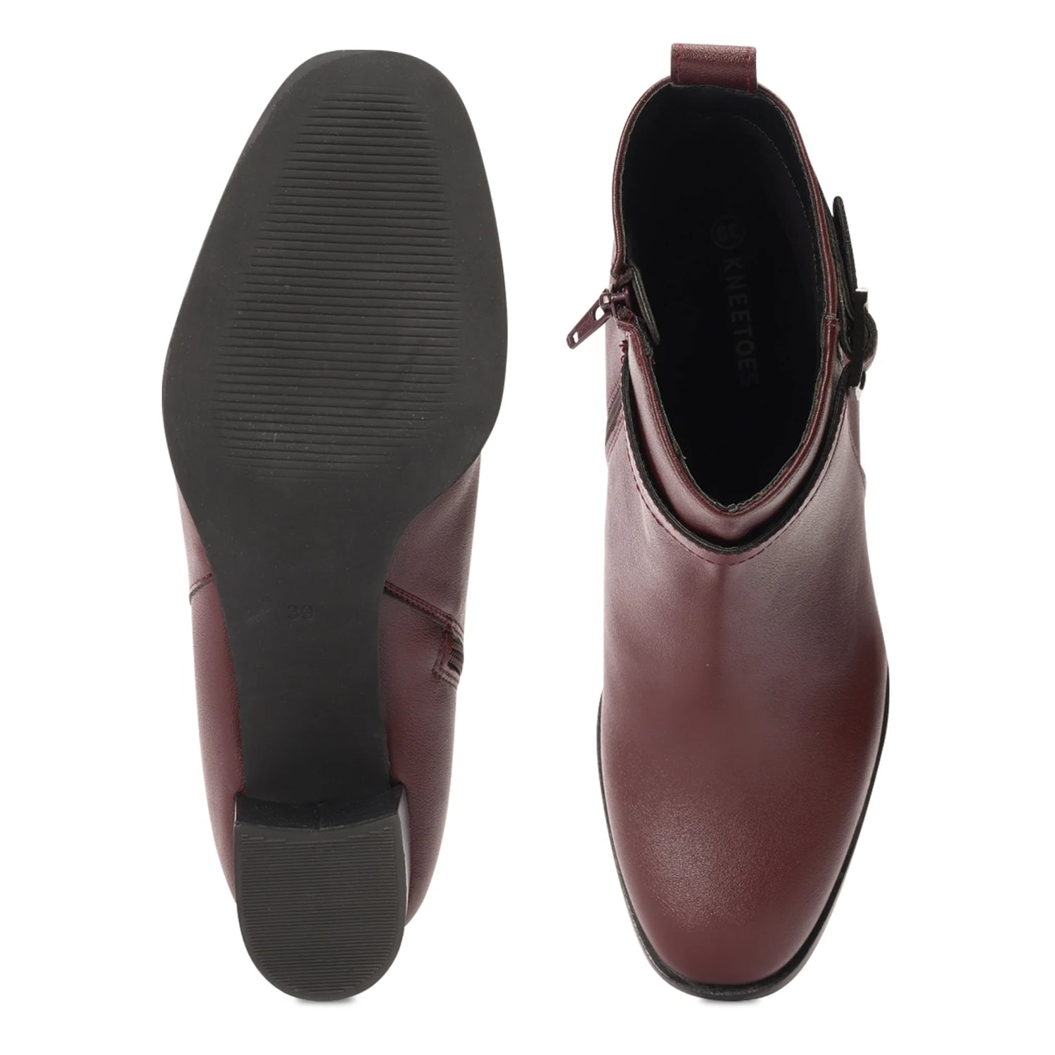 Maroon Block Heel High-Quality Beatle Boots