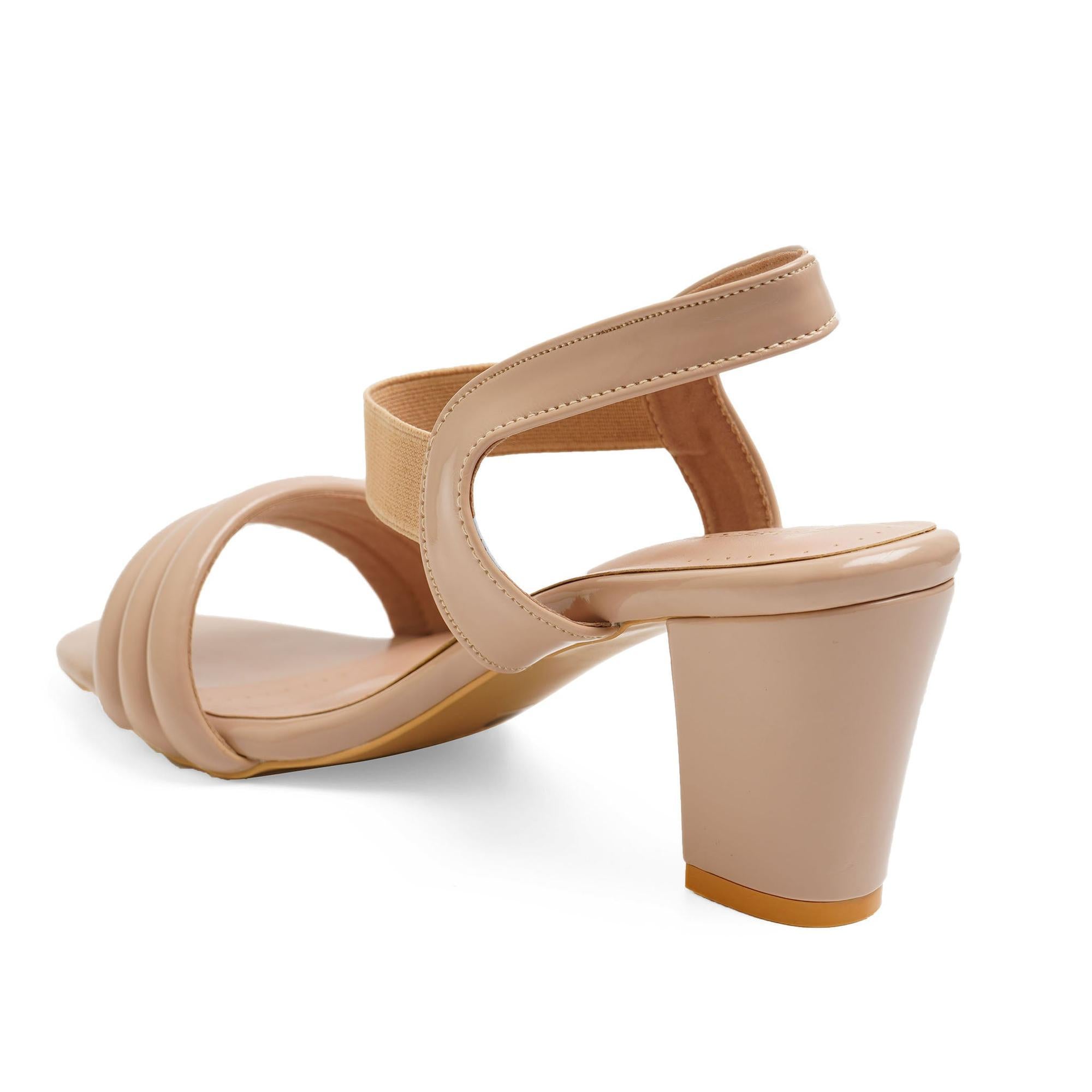 Soft Cushioned Biege Ankle-Strap Heels