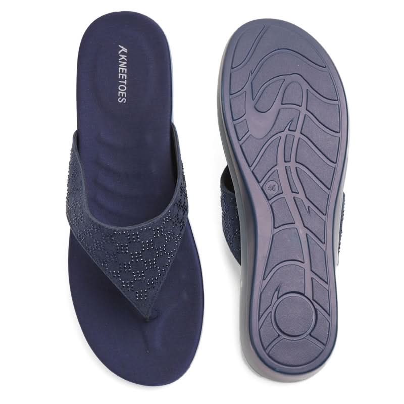 Navy Subtle Stone-Work Thong Sandals