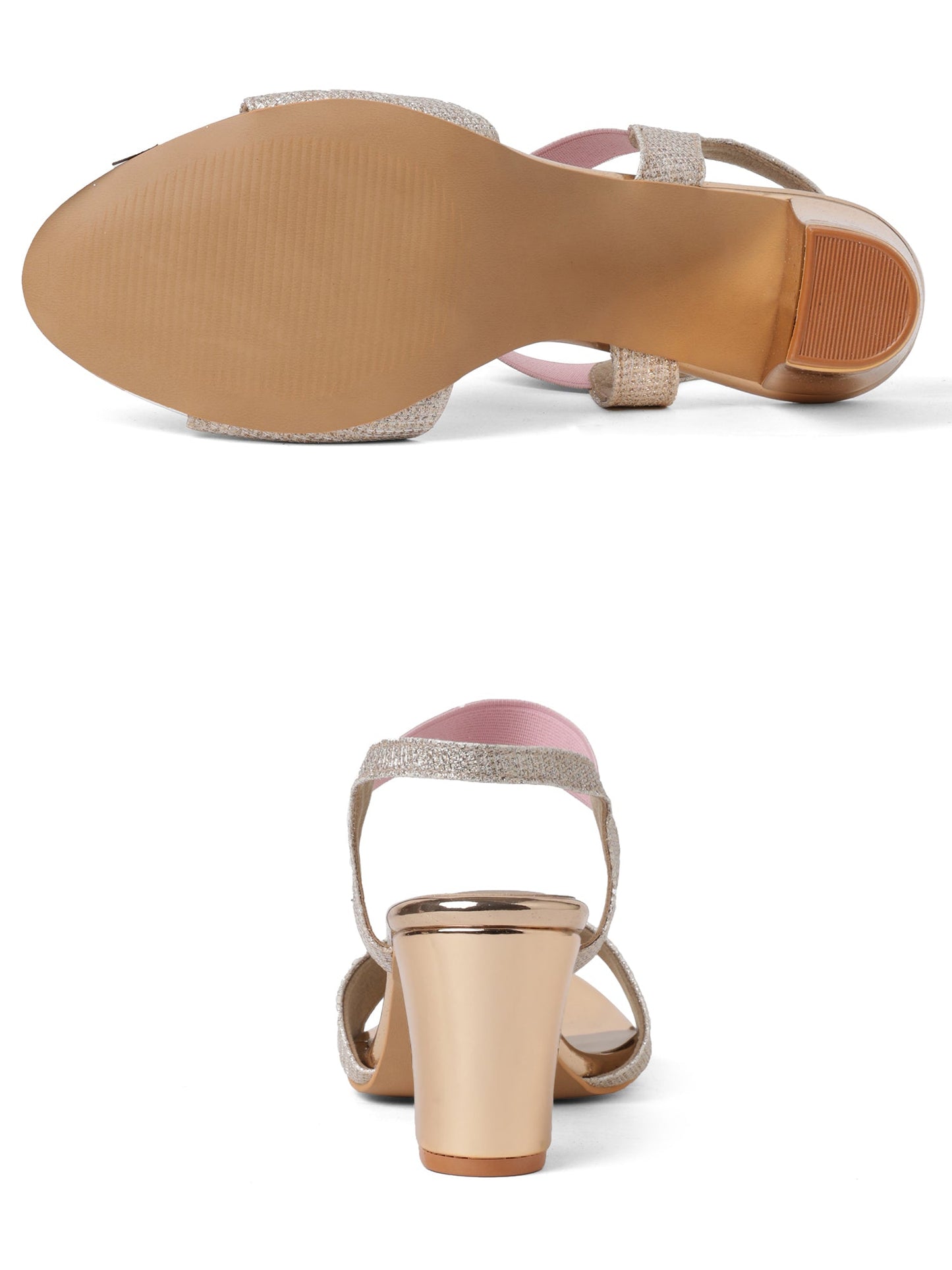 Elegant Rose Gold Glittery Heeled Sandal