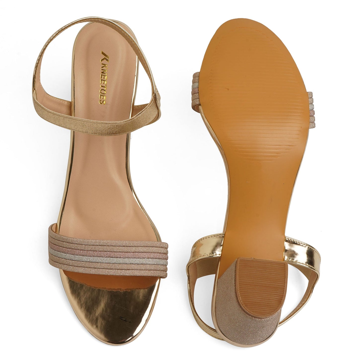 Stylish Shimmery Gold Block Heel Sandals For Party Wear