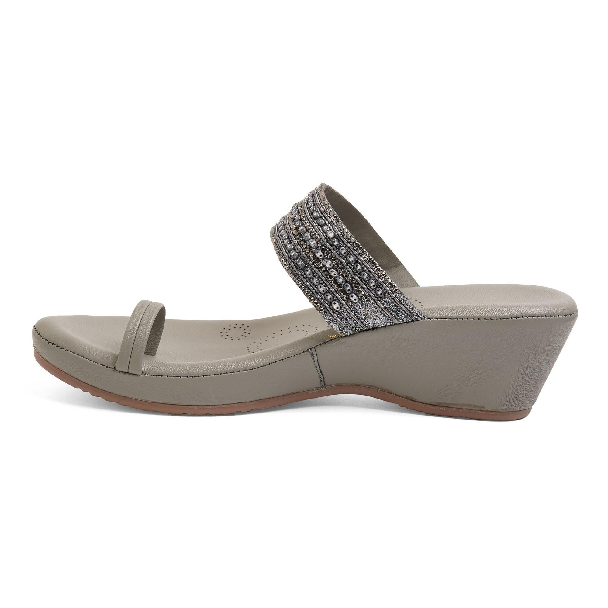 Bead Luxe Grey Wedge Sandals