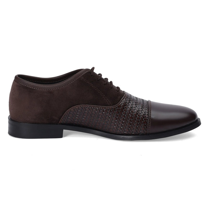 Textured Panel Leather Oxford Shoes