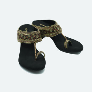 Elegant Black Ethnic-Motif Block Heels