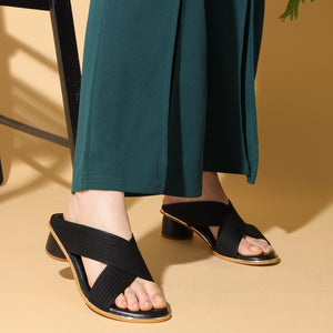 Bold Textured Black Block Heels