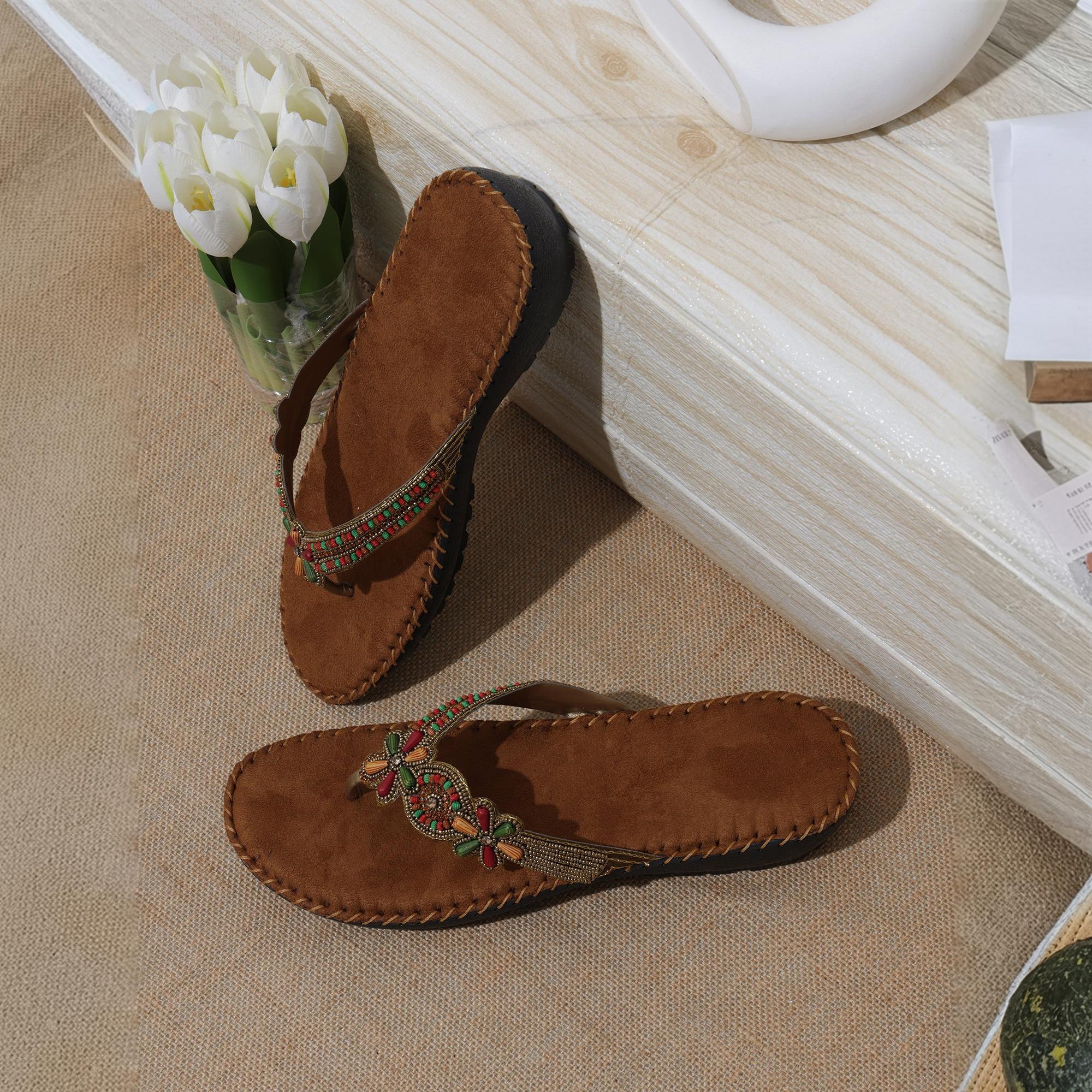 Bead Luxe Casual Brown Sandals