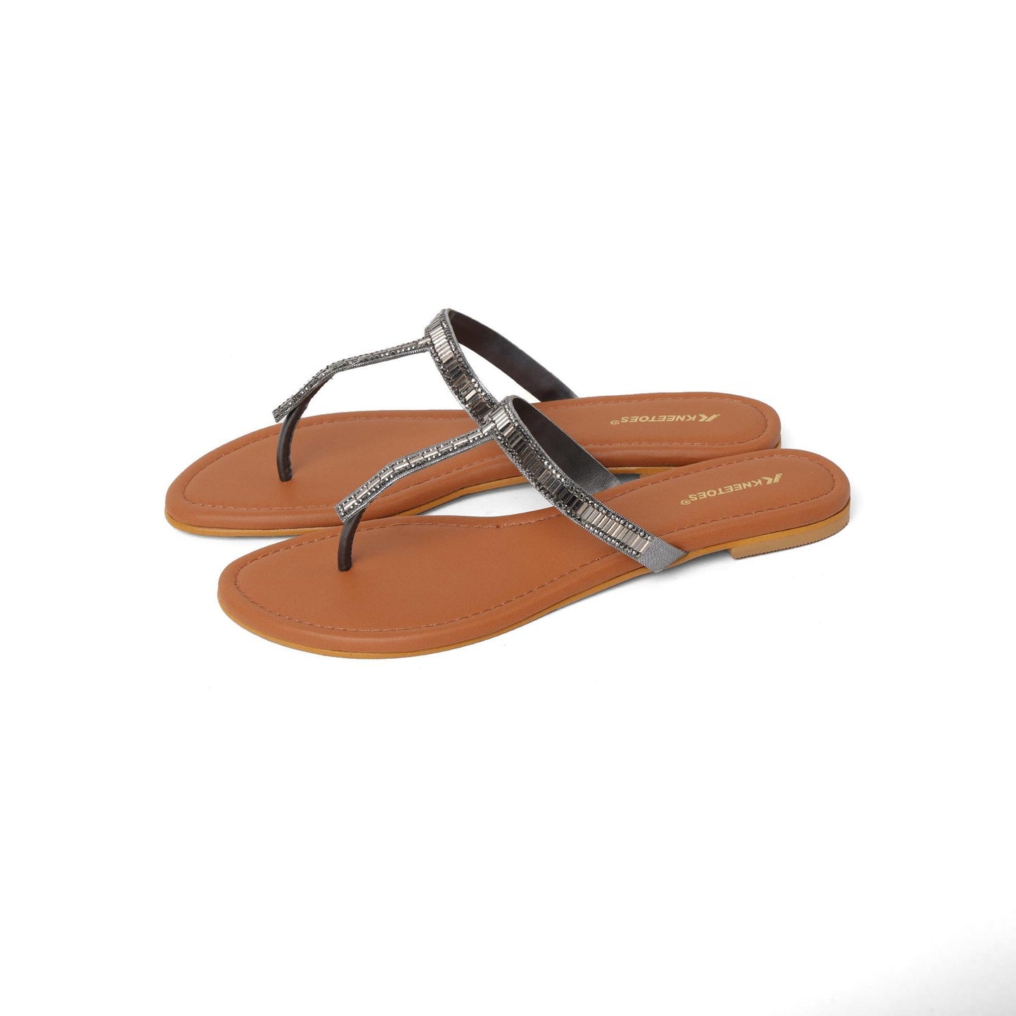Sparkly Silver Embellished Casual T-Strap Sandals