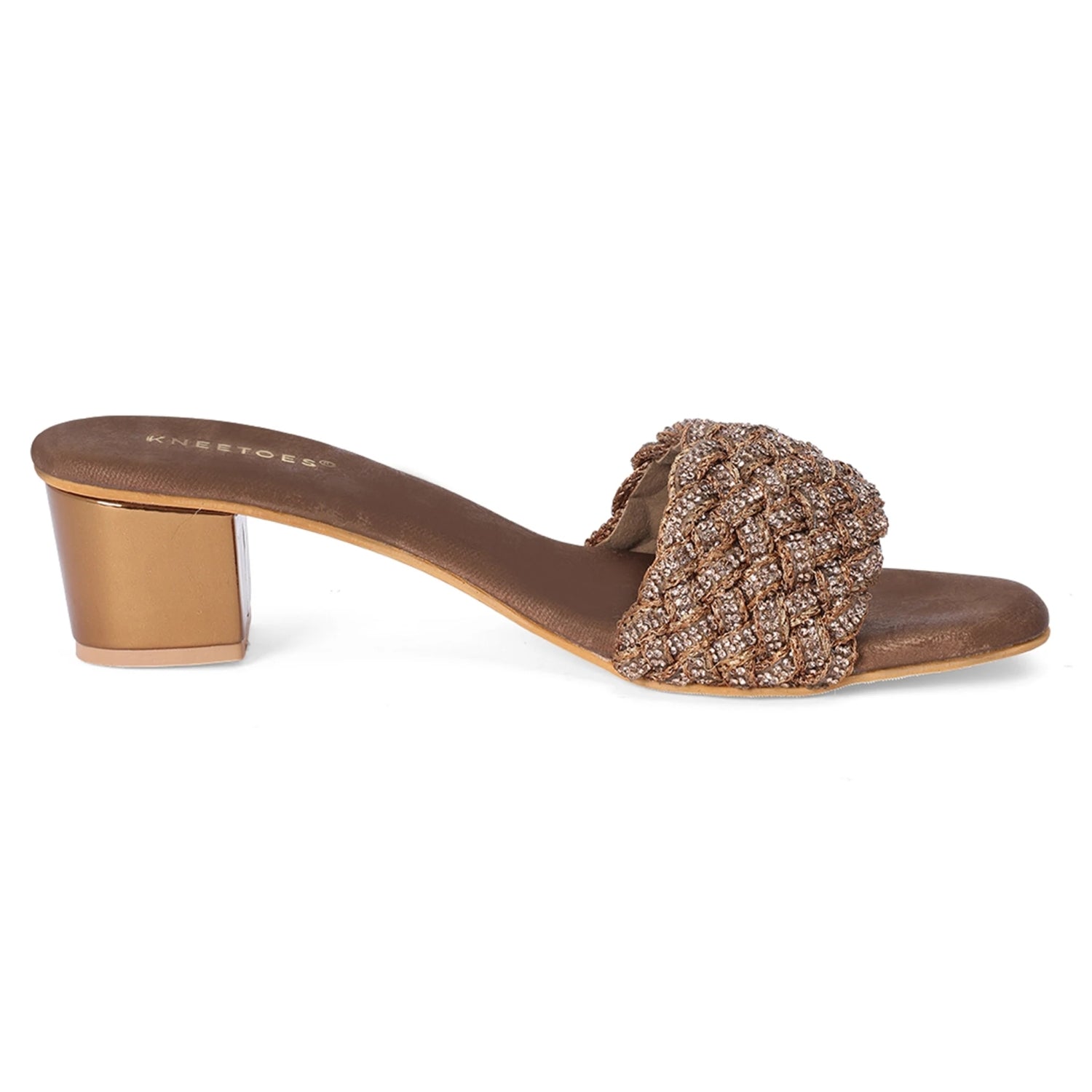 Embellished Bronze Open-Toe Sandals