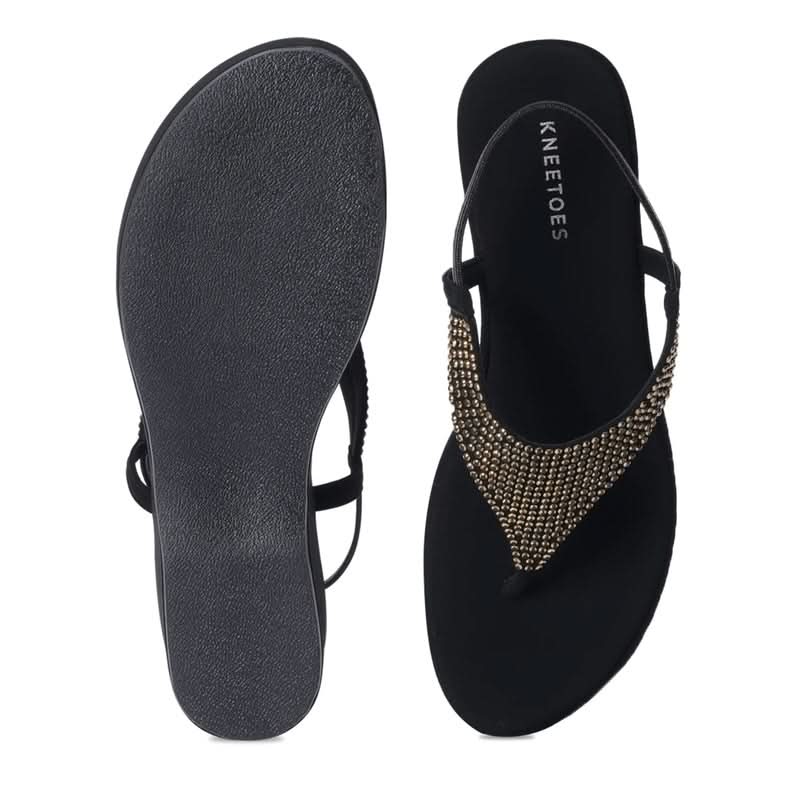 Stylish Black Wedge Heel Thong Sandals