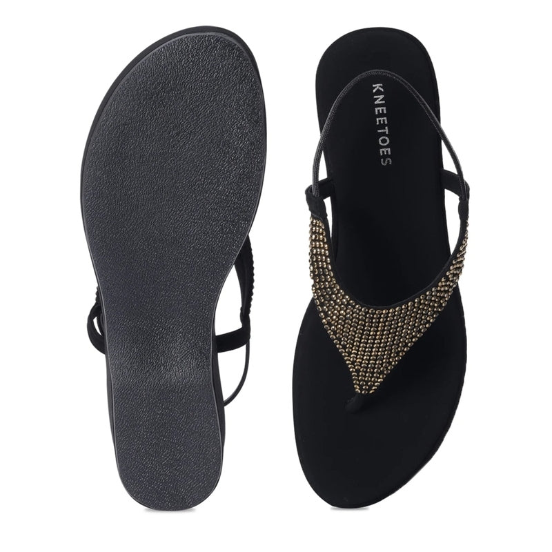 Stylish Black Wedge Heel Thong Sandals