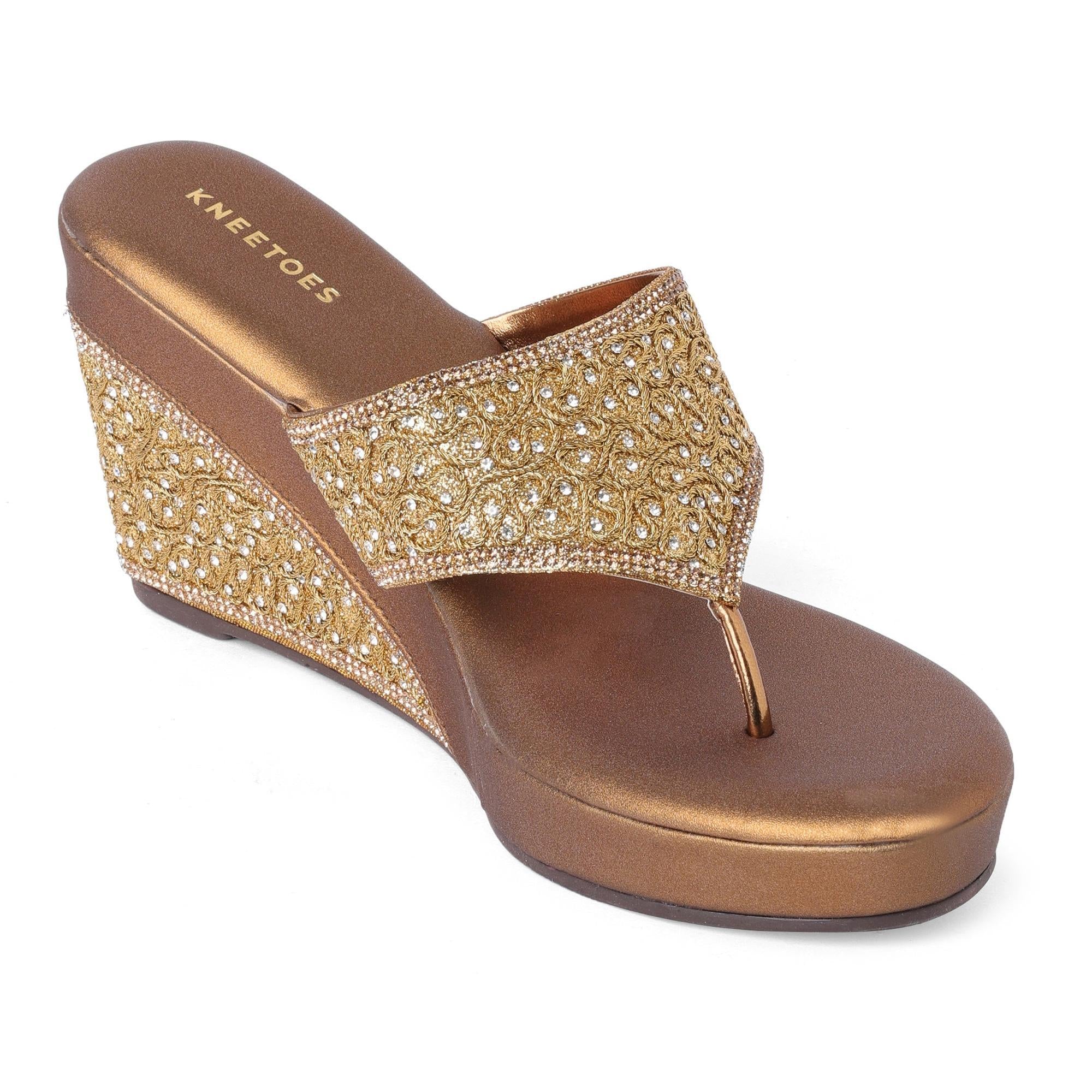 Embellished Bronze Wedge Heel Sandals