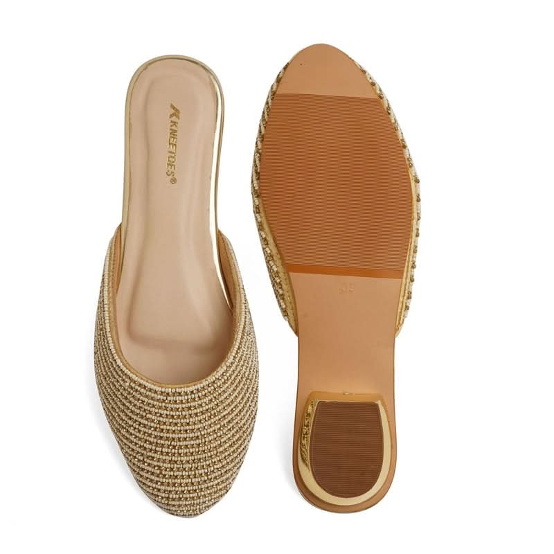 Sparkly Gold Block Heel Mules Sandals