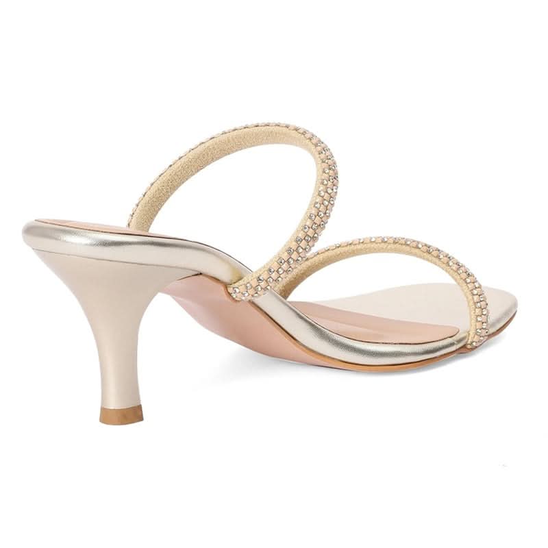 Gold Kitten Heel Square-Toe Sandals