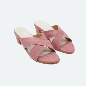 Subtle Mauve Criss-Cross Block Heel Sandals