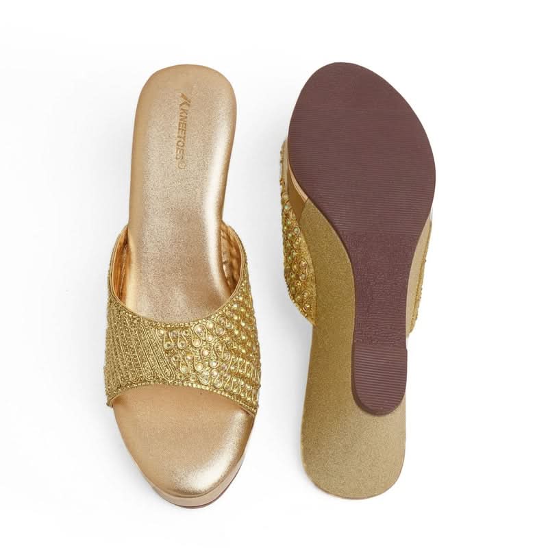 Gleamglow Gold Wedge Heel Sandals