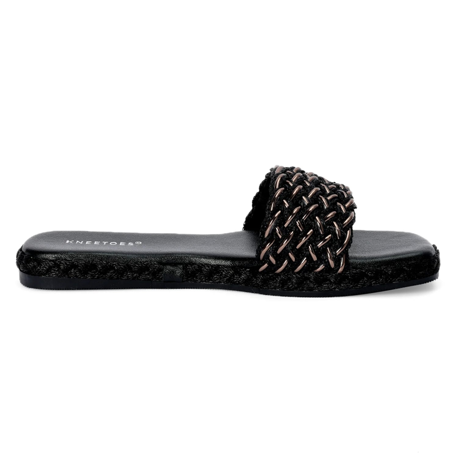Comfortable Textured Black Square-Toe Sliders