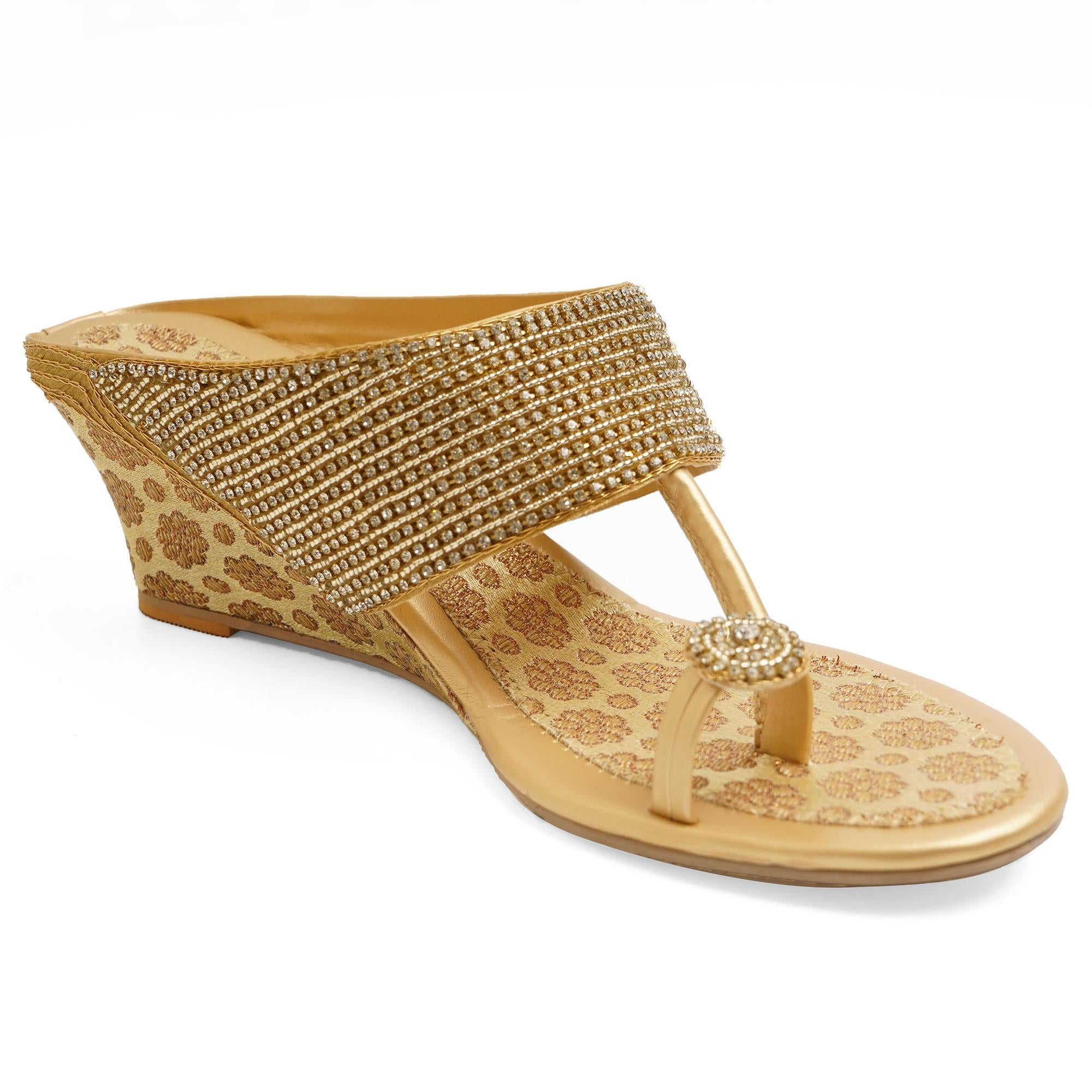 Pearl Chic Gold Wedge Sandals
