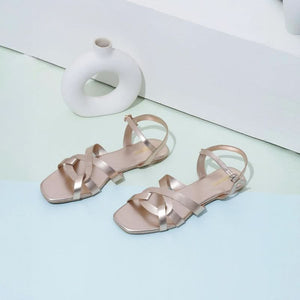 Rose-Gold Shine Pop Multi-Strap Sandals