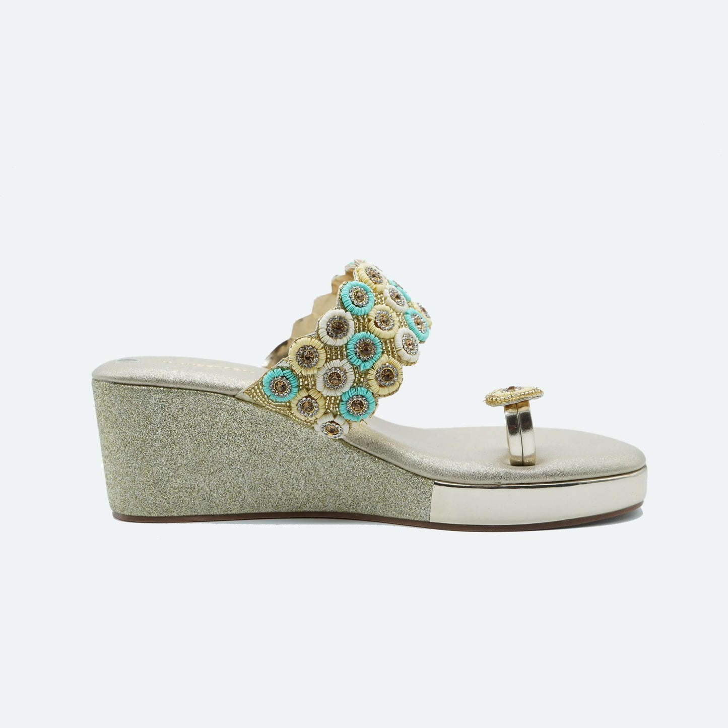 Sparkly Gold Beaded Wedge Sandals