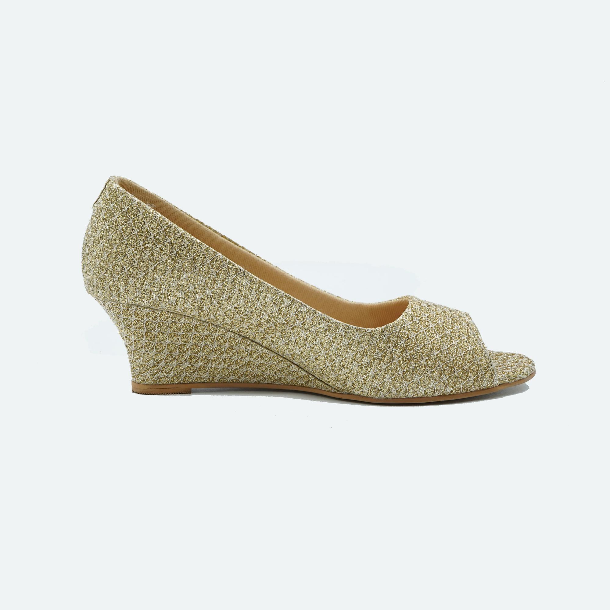 Shine Pop Gold Peep-Toe Wedge Sandals