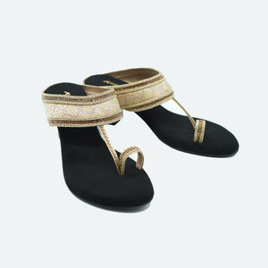 Royal Gold Ethnic-Motif Block Heels