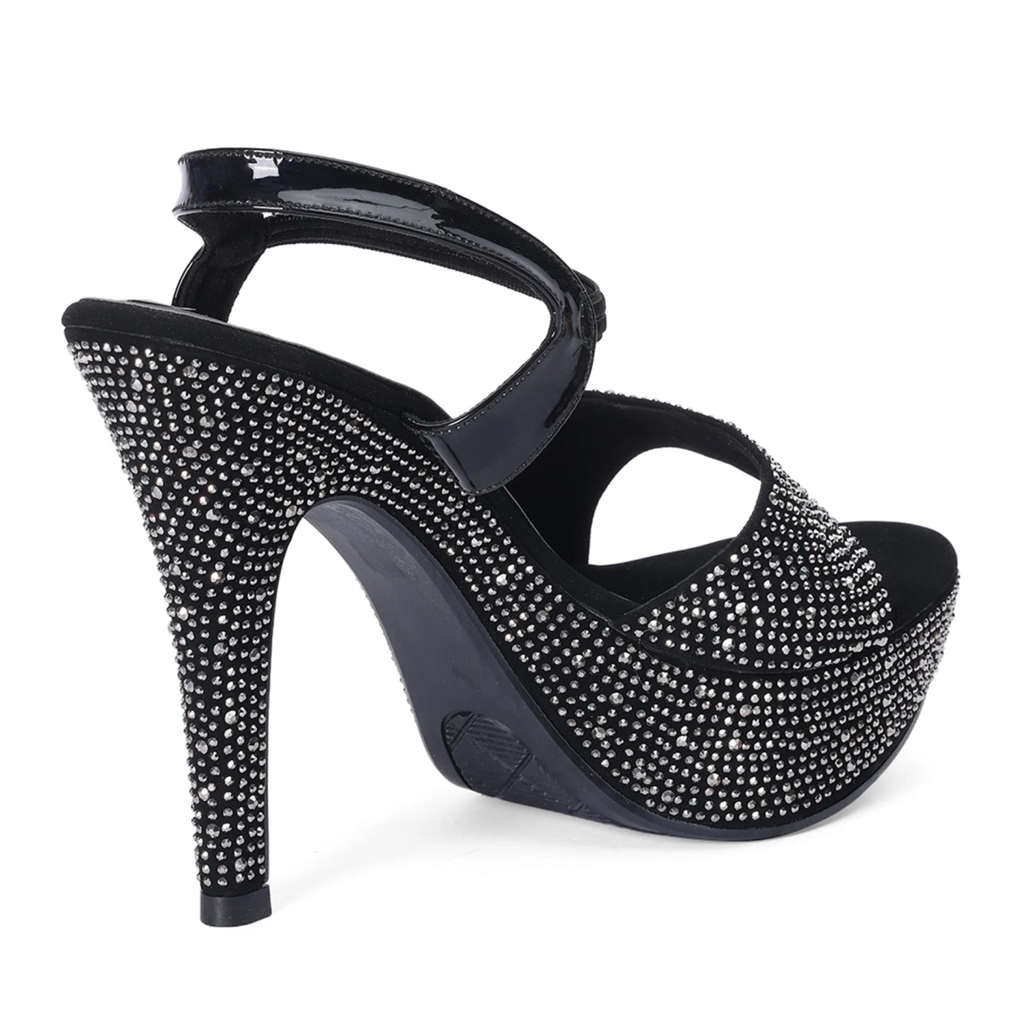 Rhinestone Embellished Black Stiletto Sandals