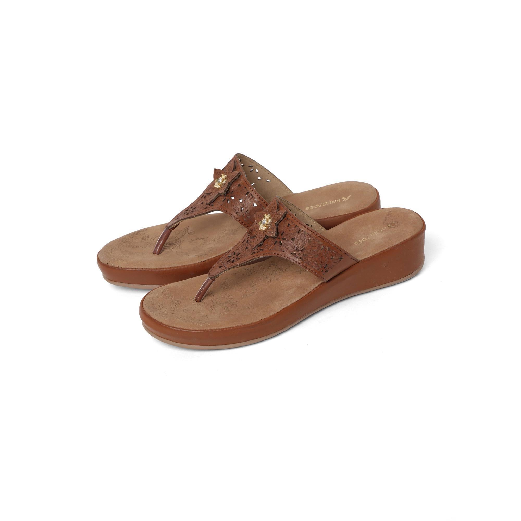 Classic Brown Flower Cut-Work Thong Sandals