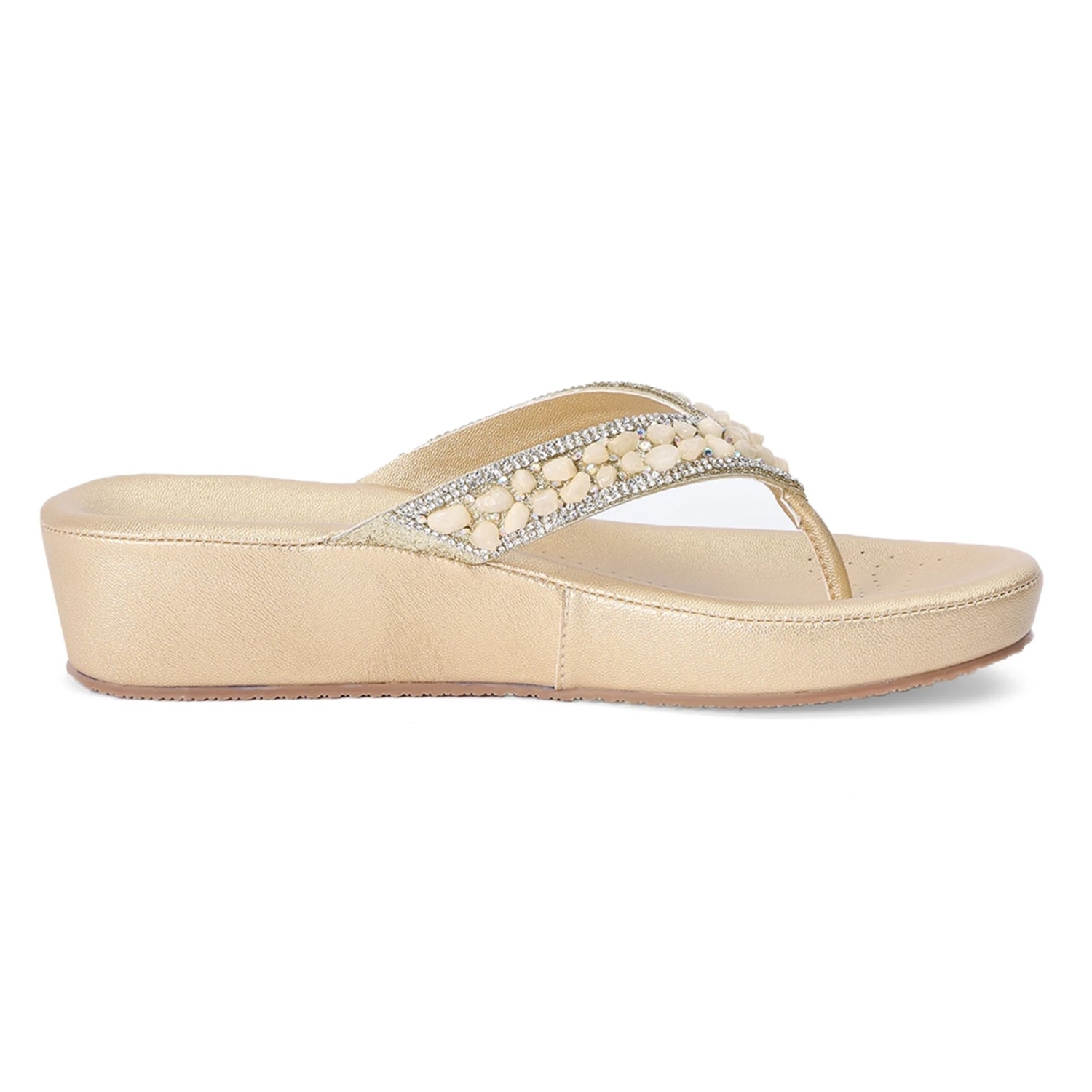 Beige Wedge Heel Thong Sandals