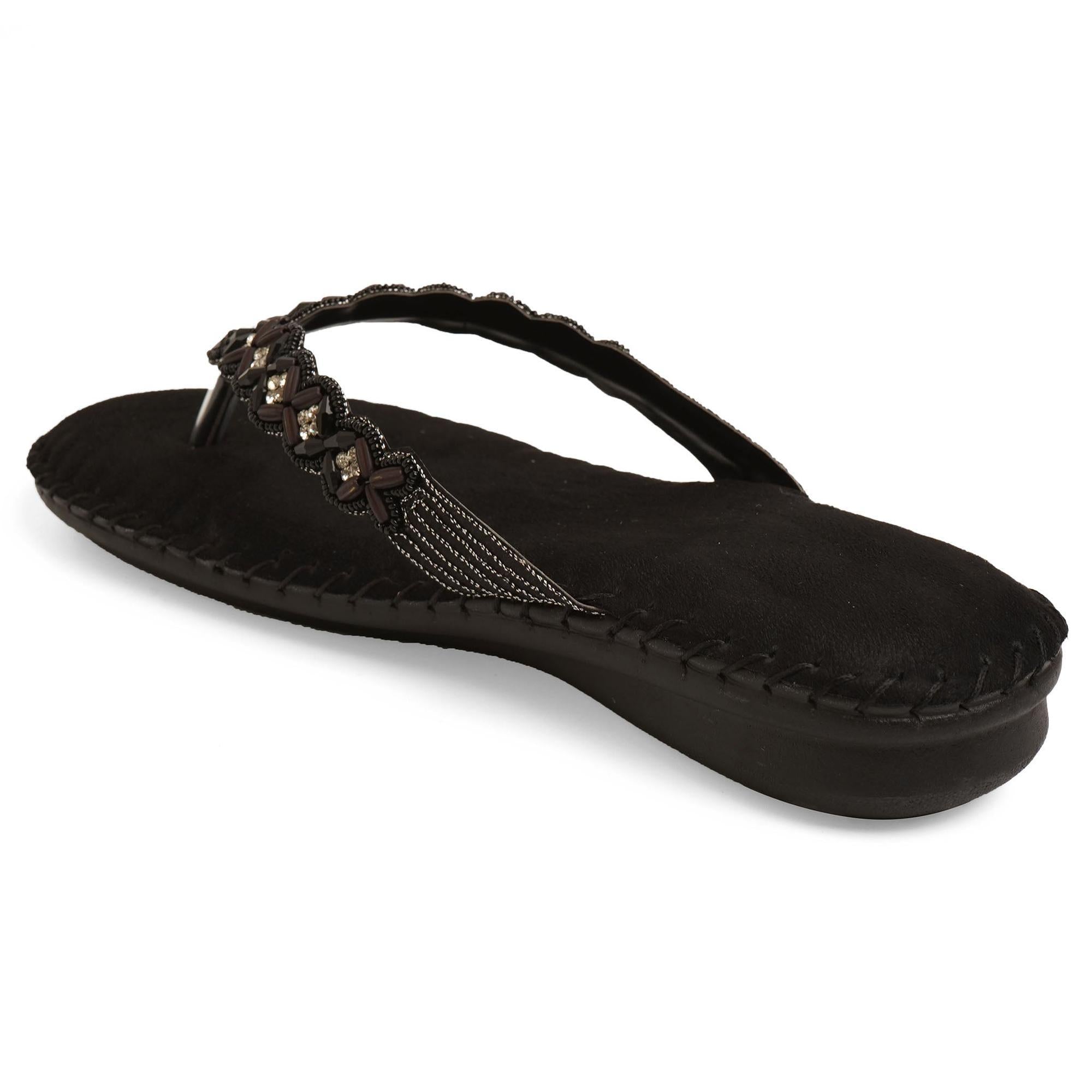 Bead Luxe Black Thong Cushioned Sandals