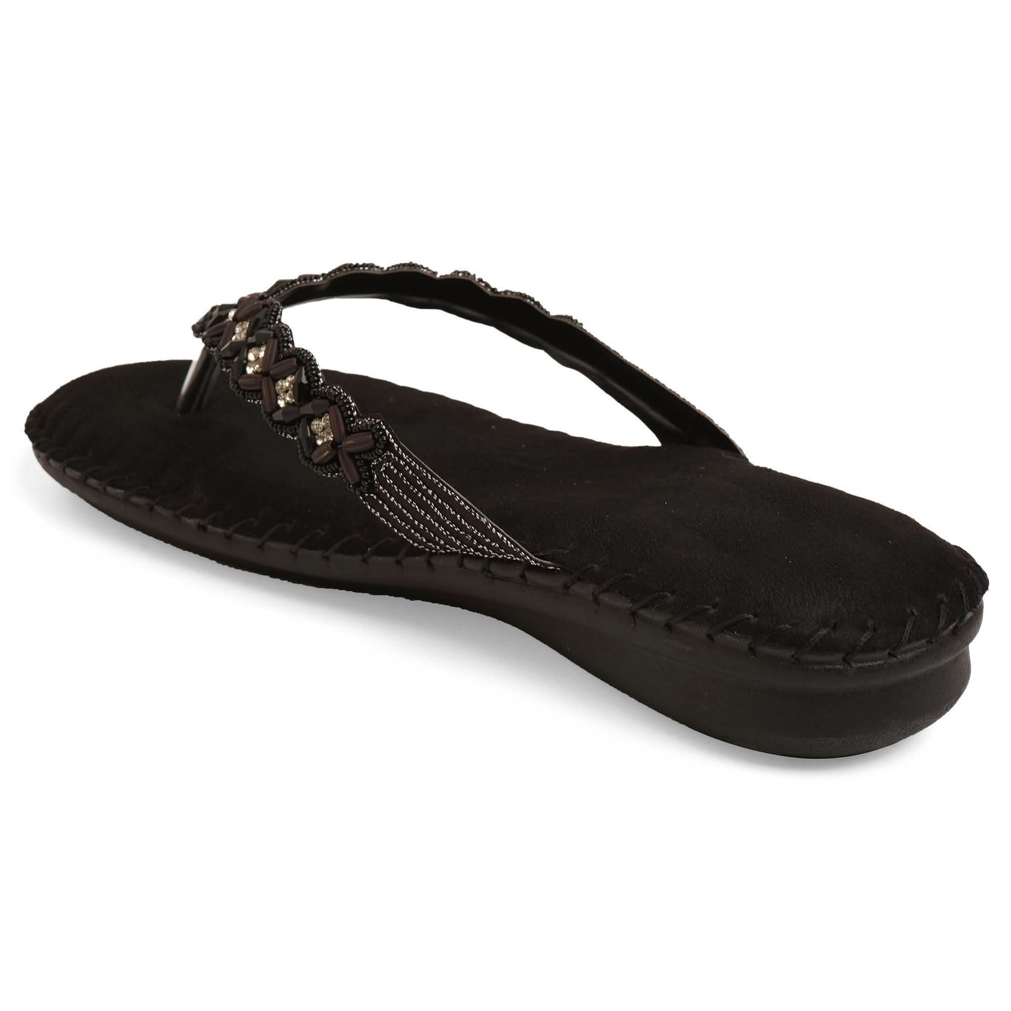 Bead Luxe Black Thong Cushioned Sandals