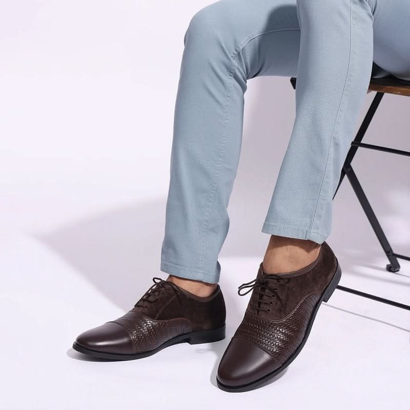 Textured Panel Leather Oxford Shoes