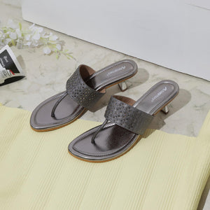 Sparkly Silver Embellished Kitten Thong Sandals