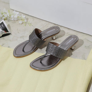 Sparkly Silver Embellished Kitten Thong Sandals