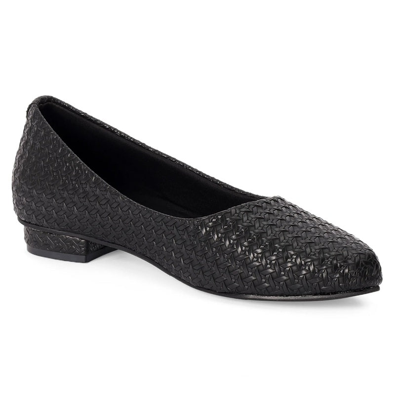 Textured Black Lightweight Block Heel Ballerinas