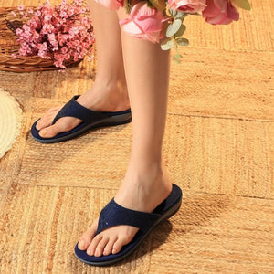 Navy Subtle Stone-Work Thong Sandals