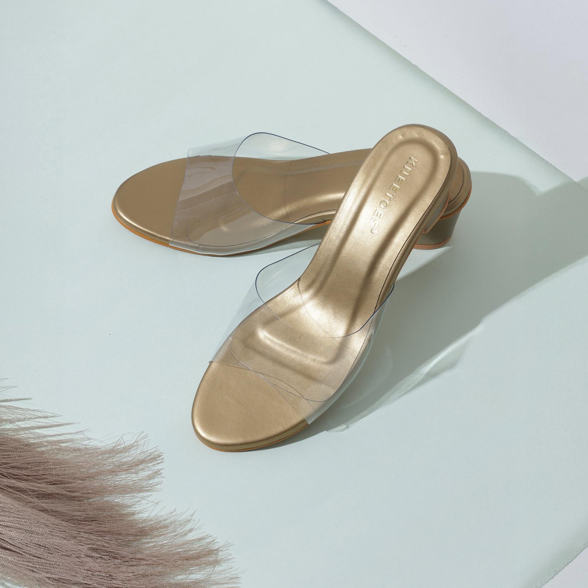 Gleam Glow Bronze Block Heel Sandals