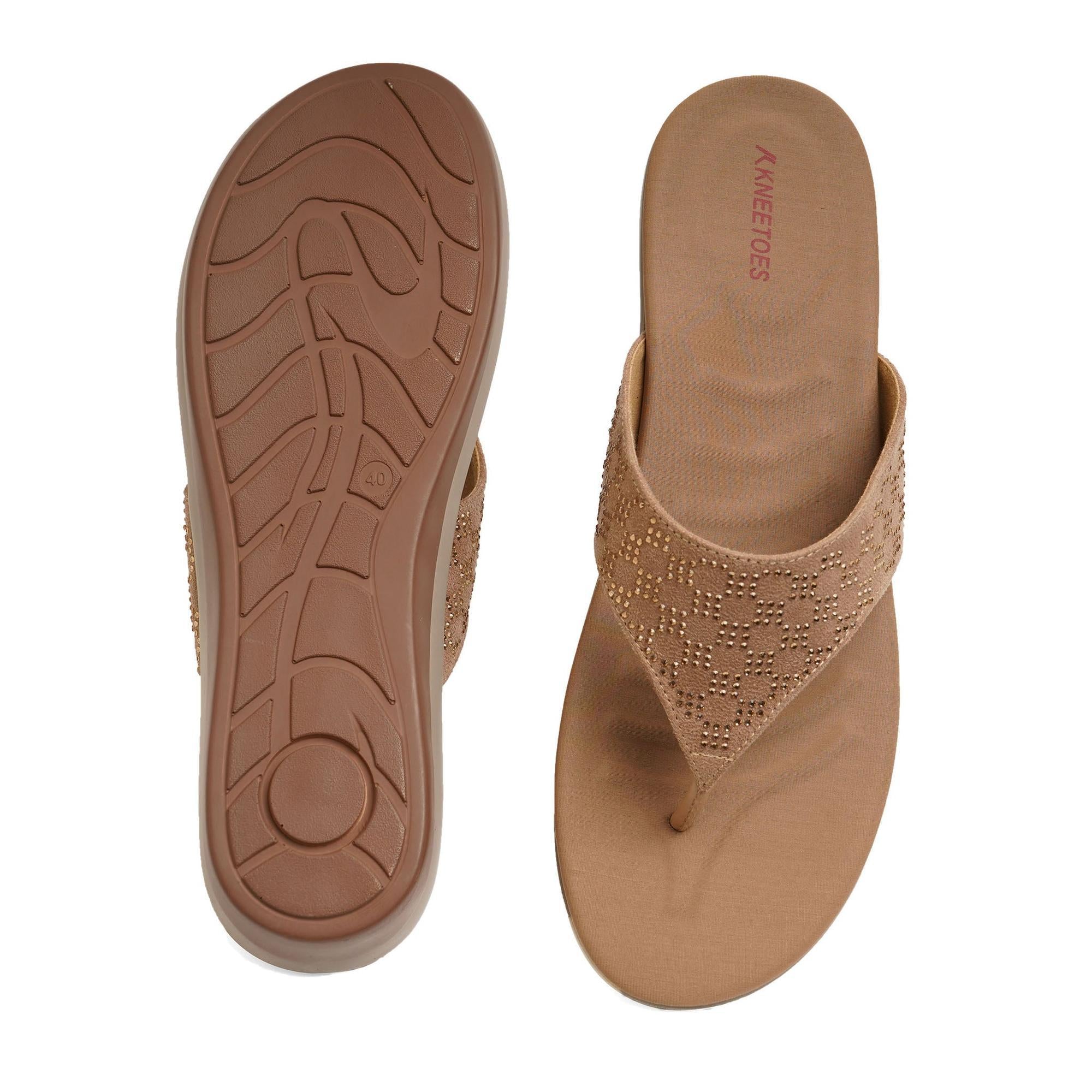 Brown Subtle Stone-Work Thong Sandals