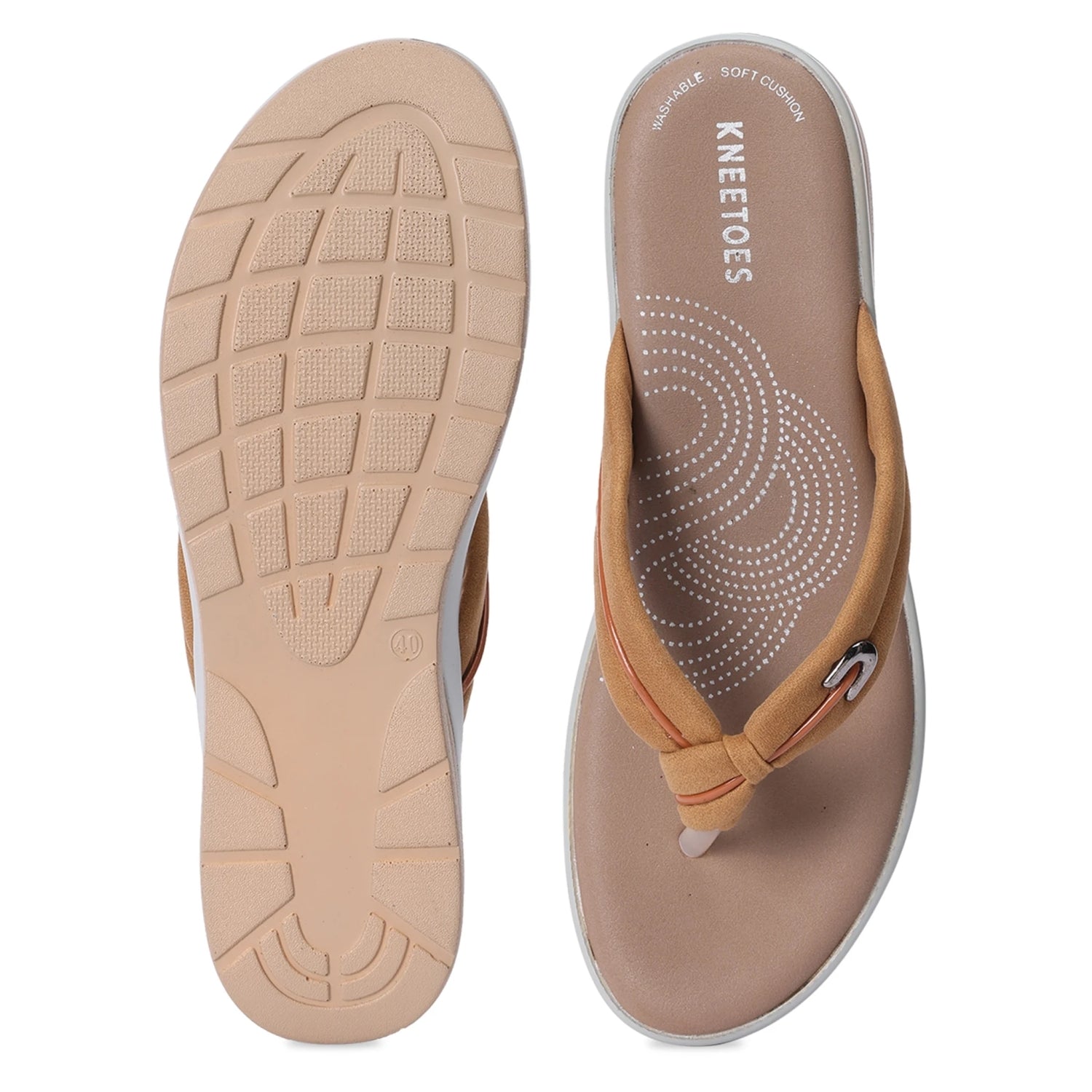 Sand Beige Memory Comfort Knot Thong Wedges