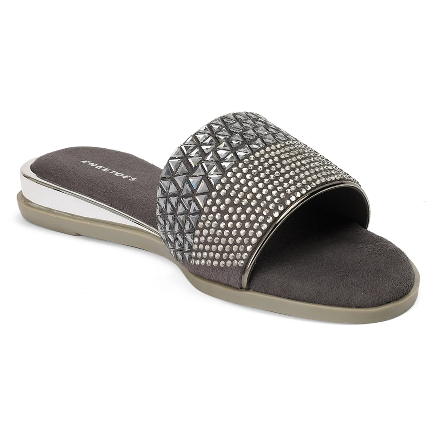 Embellished Grey Open-Toe Sliders