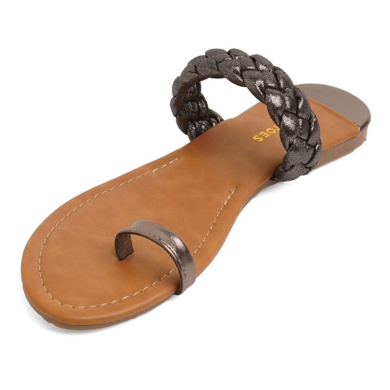 Satin Black Braided One-Toe Sandals