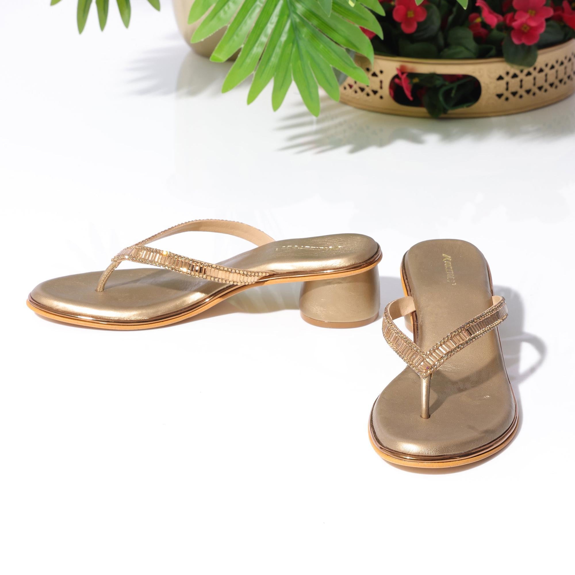 Crystal Studded Cylindrical Heel Thong Sandals
