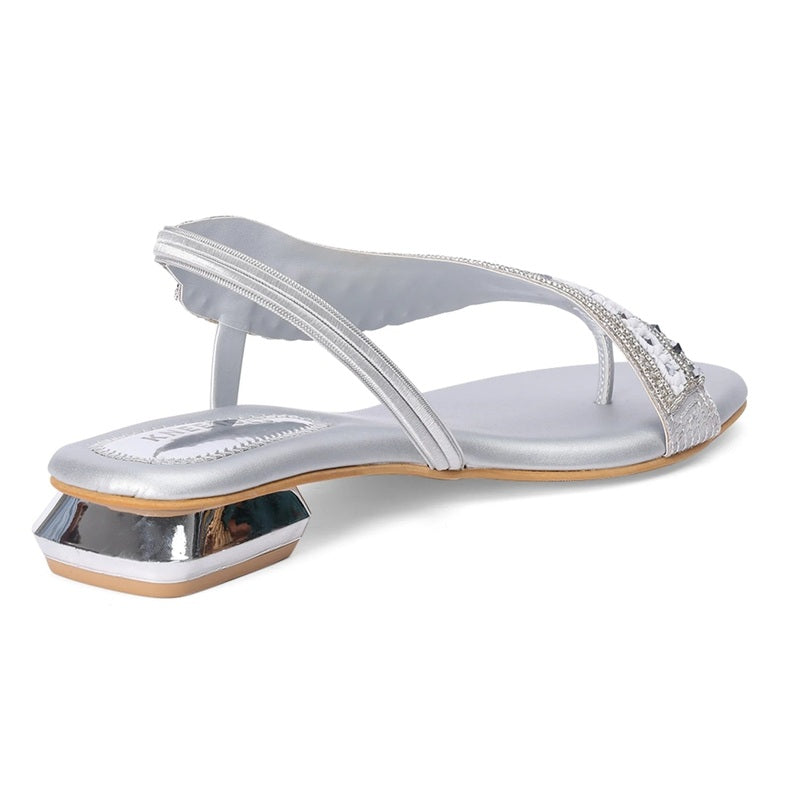 Silver Stylish Embellished Open-Toe Sandals