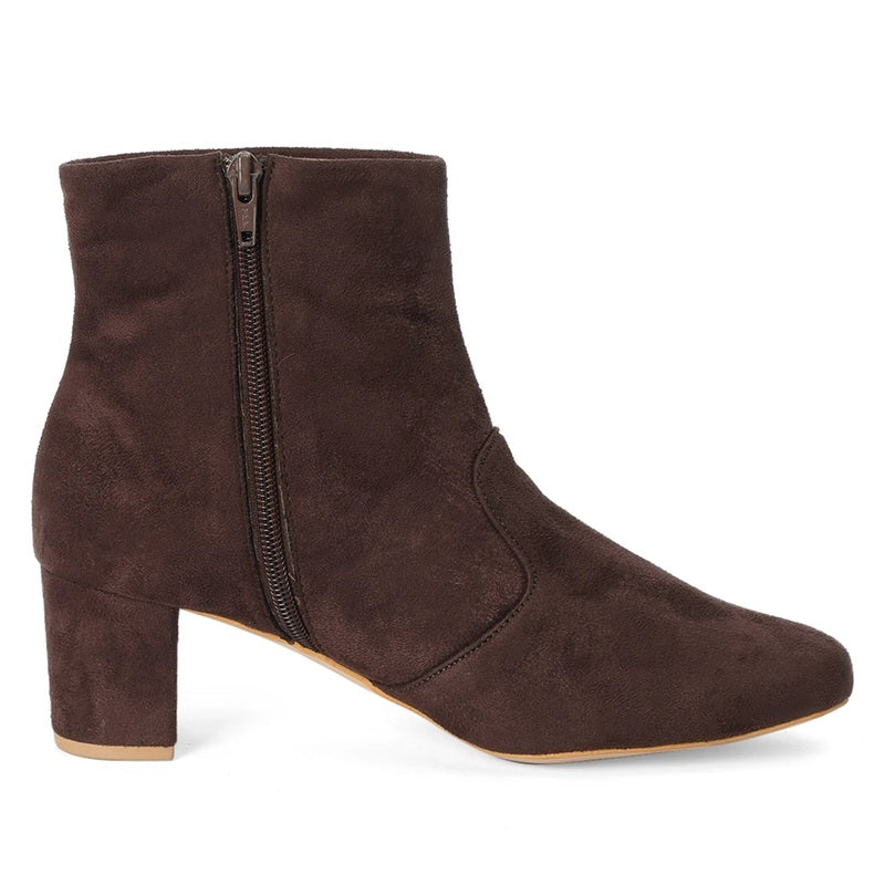 Mocha Brown Suede Block Heel Ankle Boots