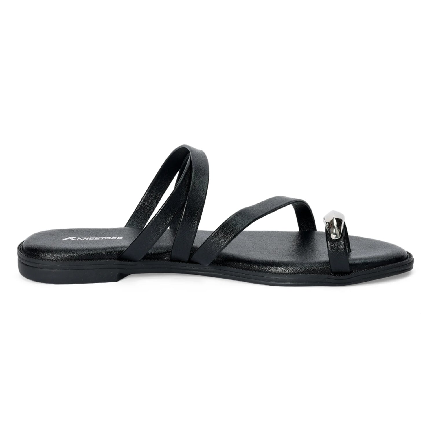 Comfortable Black One-Toe Flat Sandals