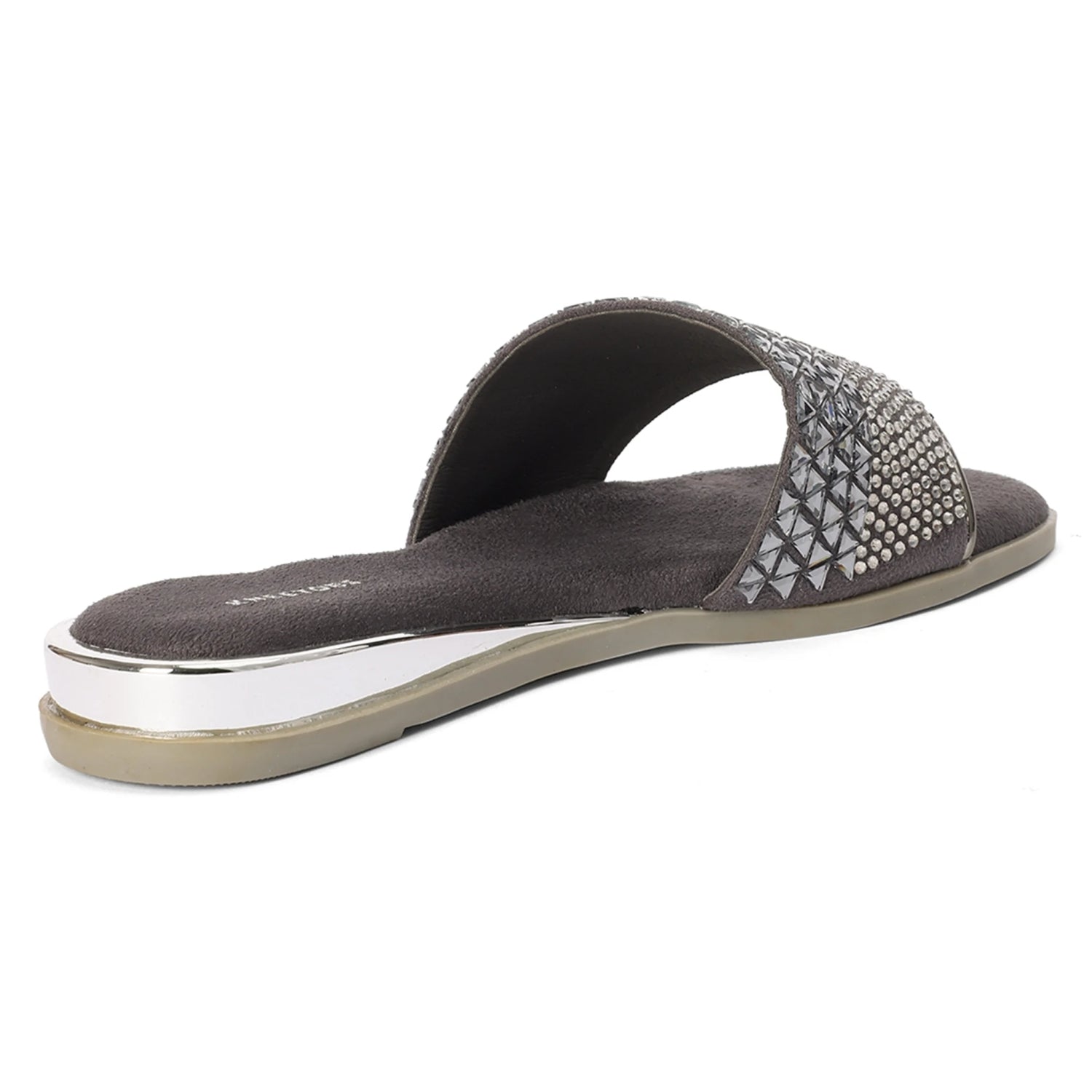 Embellished Grey Open-Toe Sliders