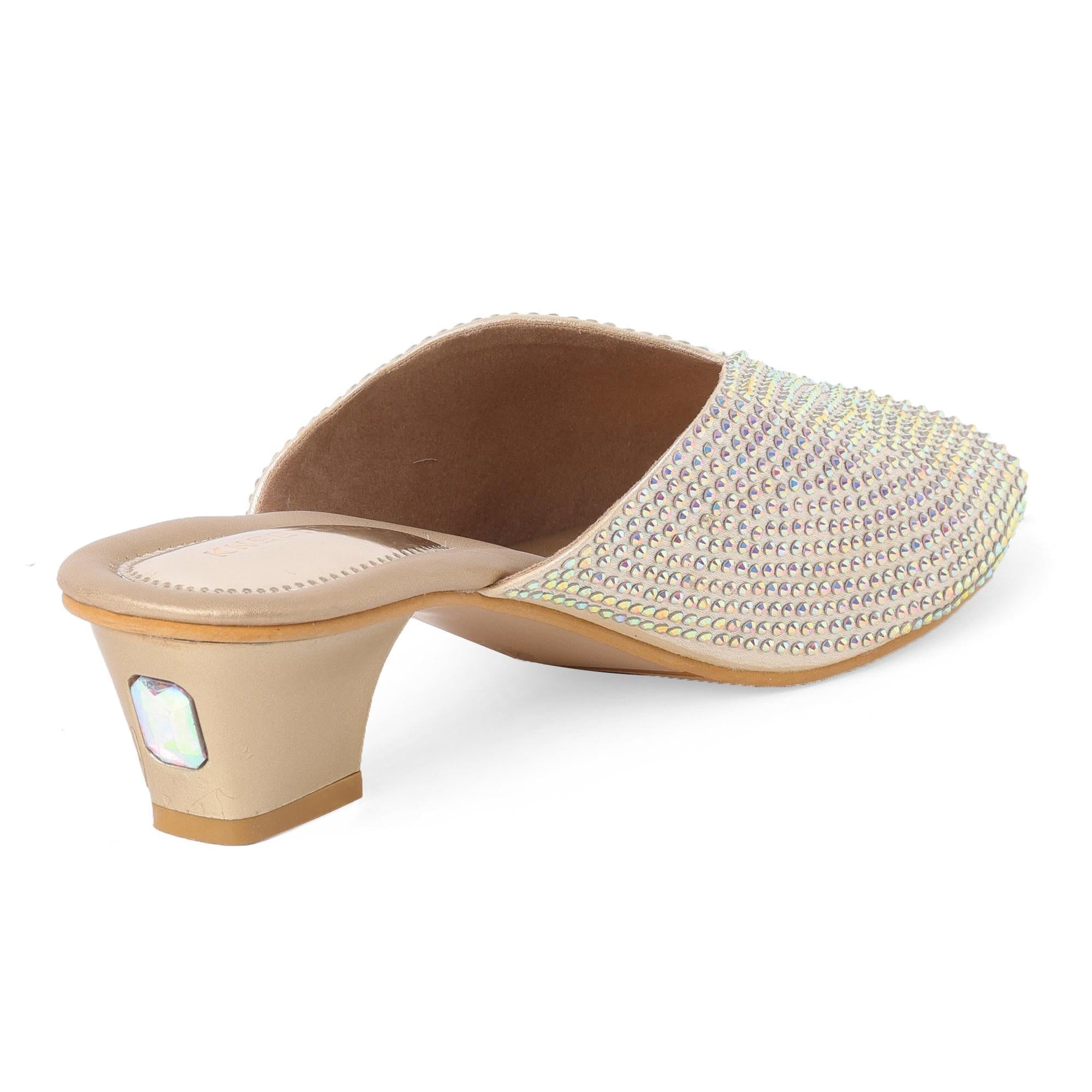 Crystalshine Gold Block Heel Sandals