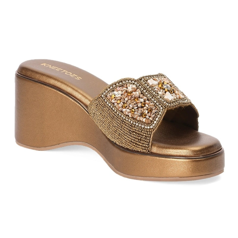 Bronze Zari Wedge Heel Sandals